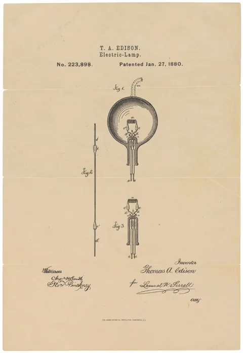 Electric Lamp, patent drawing by Thomas Edison