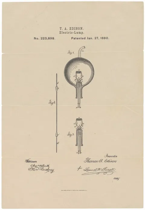 Electric Lamp, patent drawing by Thomas Edison